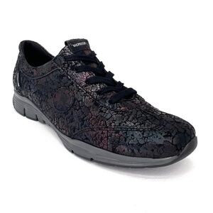 Mephisto Yael Sneakers Size 8 Lace-up  Comfort Shoe Black Leather Iridescent EUC